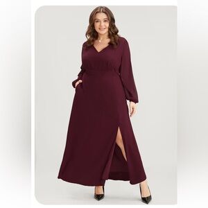 Bloomchic Plus Elegant Burgundy Maxi Dress